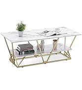 Ivinta Marble Gold Coffee Table, Farmhouse Modern Central TV Table, Industrial Cocktail Table wit...