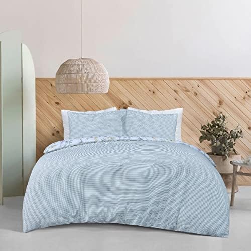 Sleepdown Meadow Stem Floral White Reversible Duvet Cover Quilt Pillow Cases Bedding Set Soft Easy Care - Double (200cm x 200cm)