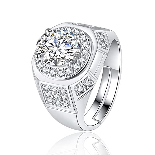 Simple Silver Plated Men's Domineering Luxury Diamond Ring Fashion one Carat Simulation Diamond Ring Men's Ring Cut Square 5A Zircon 925 Sterling Silver Engagement Wedding Ring CZC461 (White Gold)