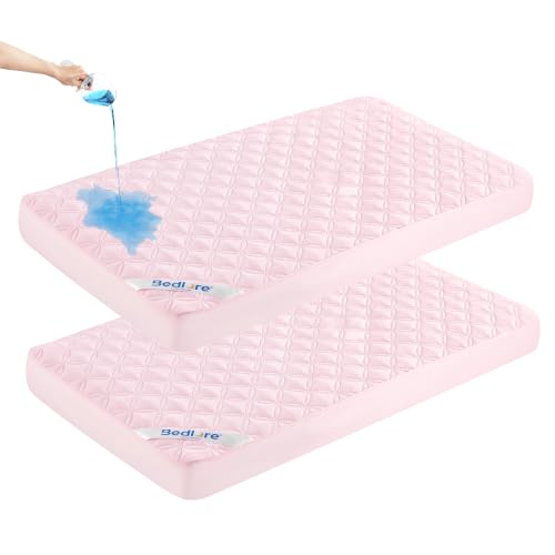 Image of BEDLORE Waterproof Crib Mattress Protector 2-Pack Soft Pink 52 inchx28 inch | Soft and Breathable Crib Mattress Pad Cover Noiseless Machine Washable Protector for Standard Baby Toddler Bed