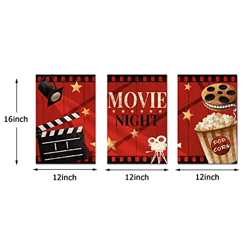 Apicoture Home Theater Wall Decor Movie Night Sign Canvas Wall Art Prints Movie Film Reels Popcorn Lamplight Painting Prints Media Room Home Cinema Wall Framed 12"X16"X3 Pieces #TOP5