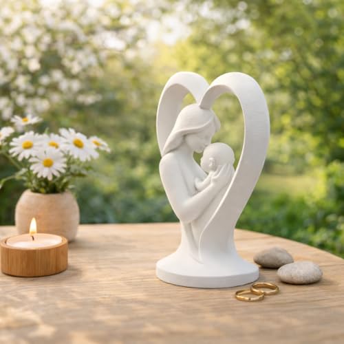 Image of CraftVatika Mother Baby Statue Showpiece Gift, Resin Mother Baby Figurine, motherr Child Statue, Home Decor Items, House Warming Gifts Mother's Day, Baby Shower Gifts for Mom to be