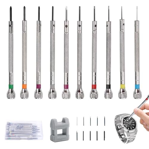 GIONAR 21Pcs Kit Tournevis de Précision, Tournevis Lunettes Opticien/Montre, Horlogerie Plate/Cruciforme 0,6-2,0 mm, avec Démagnétiseur, pour Réparation de...