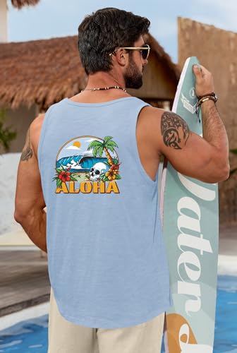 Image of VOGSTART Mens Graphic Muscle Tank Top Beach Slub Cotton Sleeveless Shirts | Design, Print, Casual, Summer, Vacation, Holiday, Surf, Hawaiian, Workout, Vintage, Tropical