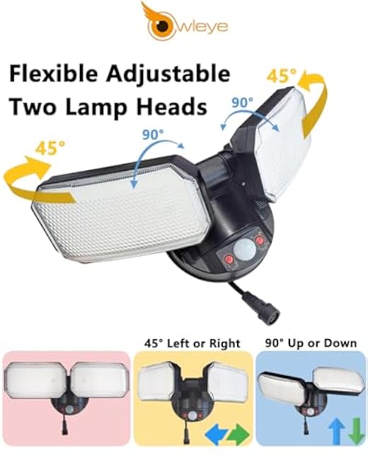 Owleye LED Solar Flood Lights 2 Adjustable Head Security Light
