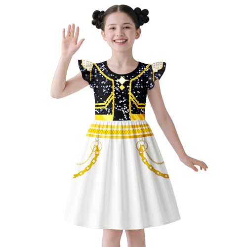 Girls Singer Dress Kids Halloween Dresses Party 5-12 Years Gold