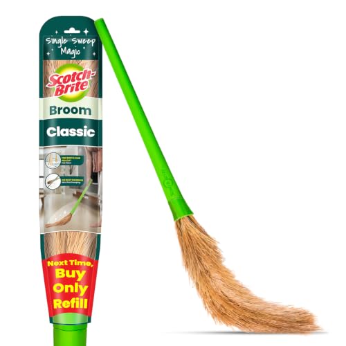 Image of Scotch-Brite Classic Floor Broom | Flat Fibers Pick Fine Dust & Hair | Long Handle for No Bending | No Dust Shedding | Lightweight & Long Lasting