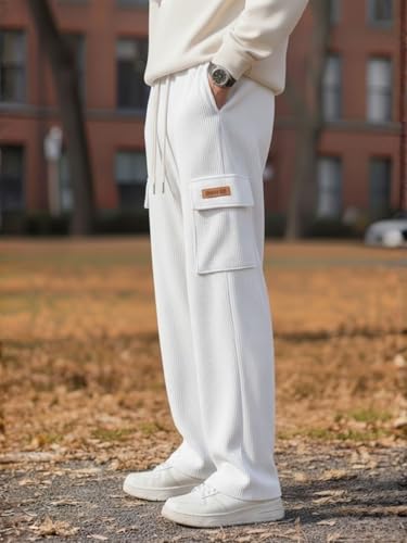 Image of Men's Ribbed Casual Cargo Pants | Stretchable & Comfortable Lower | Elastic Waist Drawstring | Relaxed Fit Stretchable & Comfortable Textured Fabric Cargo Pant for Men
