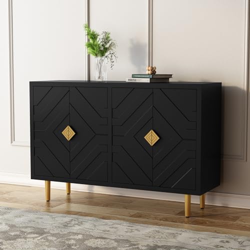 HOLTICO Buffet/Bahut avec 4 portes et étagères, table buffet armoire de rangement meuble de cuisine moderne pour cuisine, salon, salle à manger, couloir, noir