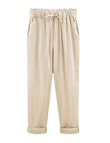 Yeokou Women's Casual Loose Baggy Linen Drawstring Summer Thin Cropped Harem Pants