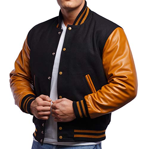 Image of Varsity Base Letterman Jacket (16 Color Options) S to 5XL (Wool, Leather Sleeves)