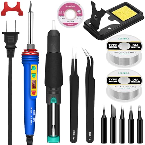 2025年新登場【LCD液晶表示】はんだごて ハンダゴテ 200～600℃温度調節可能 100W 設定値記憶機能 16-in-1はんだごてセット ±5℃精密調温 急速加熱 デジタル式 溶接工具 精密半田ごて 電気ハンダゴテ 5つ無酸素銅こて先 100g高純度はんだ 半田吸取器 家電修理・回路基板などにの電子作業・電気DIY用