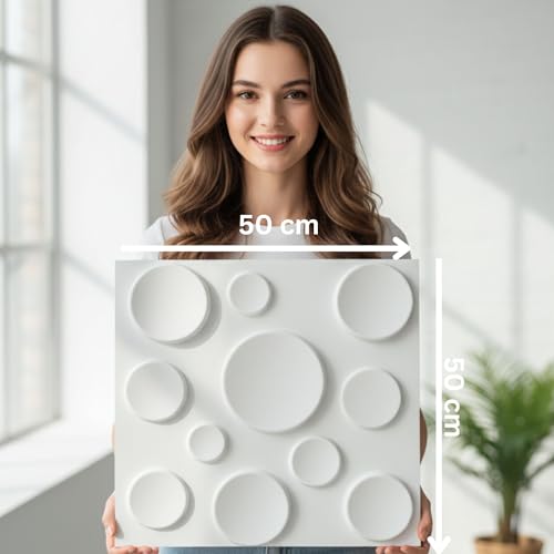 Image of Kayra Decor 3D PVC Wall Panels Moon Design - White Color | 19.7 inch x 19.7 inch (Pack of 12) - Covers 32.28 Sq. Ft | Premium Home & Office Wall Decoration