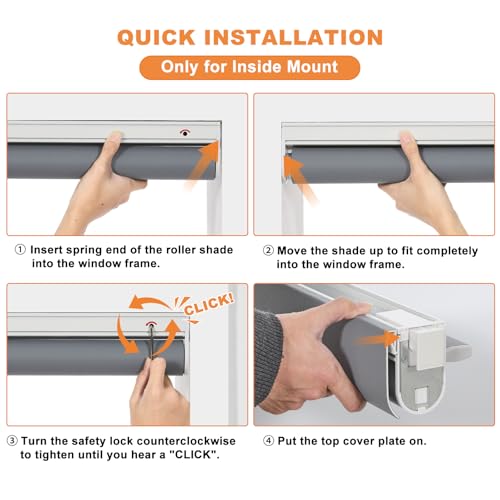 Image of Persilux No Drill No Tools 100% Blackout Shades for Window Roller Shades Cordless Windows Blinds (Grey, 28.5 inch W x 72 inch H) UV Protection Thermal Insulated Roller Blinds for Door Bedroom