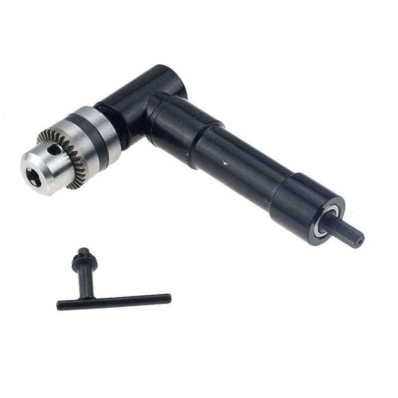 90 Degree Right Angle Chuck Drill Adapter 8mm Hex Shank Drill Chuck Extension Steel Drill Chunk Aluminum Drill 1500RPM 3/8" Head