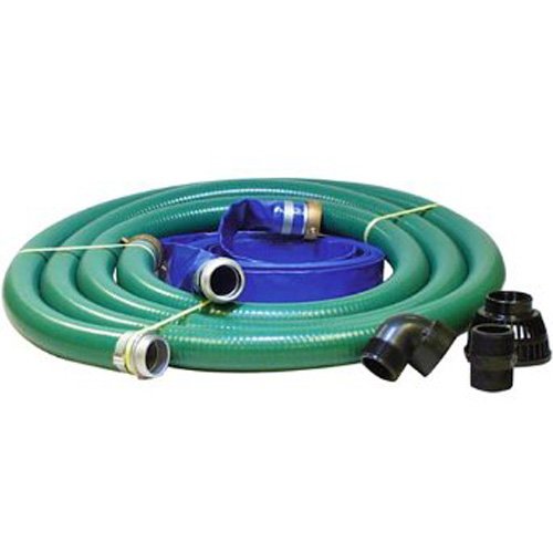 JGB Enterprises Eagle Hose PVC/Polypropylene/Aluminum Water/Trash Pump Hose Kit, 2" ID Suction and Discharge Hose with Poly Strainer, 2 Poly Male Nipples, 29 Vacuum Rating, 80 PSI Maximum Temperature, 25' Length, 2 ID