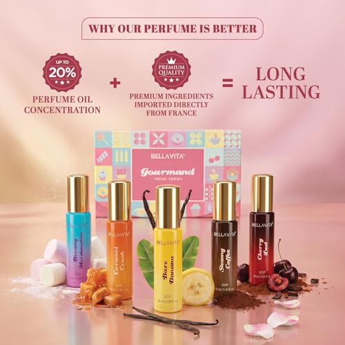 Image of BELLAVITA Gourmand Trend Series Gift Set | 5 x 10ml Trial Perfumes | 20% Perfume Oil Concentration | Smell Like a Snack | Perfume for Man & Woman | Dessert Inspired Sweet Notes | Long Lasting Unisex Fragnance