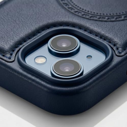 Image of amazon basics Premium PU Leather Case for iPhone 13 Pro Max, MagSafe Compatible Magnetic Ring, Sleek Protective Back Cover - [Blue]
