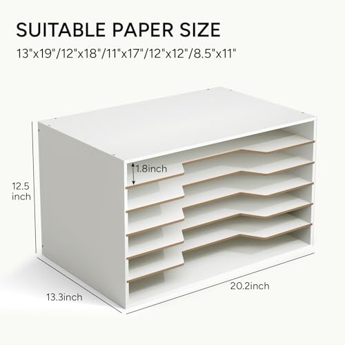 Image of Yumkfoi 12x18 Construction Paper Organizer, Larger Size Wooden Literature Organizer, 6-Tier Desktop File Organizer for Home and Classroom, Adjustable Paper Sorter for Office