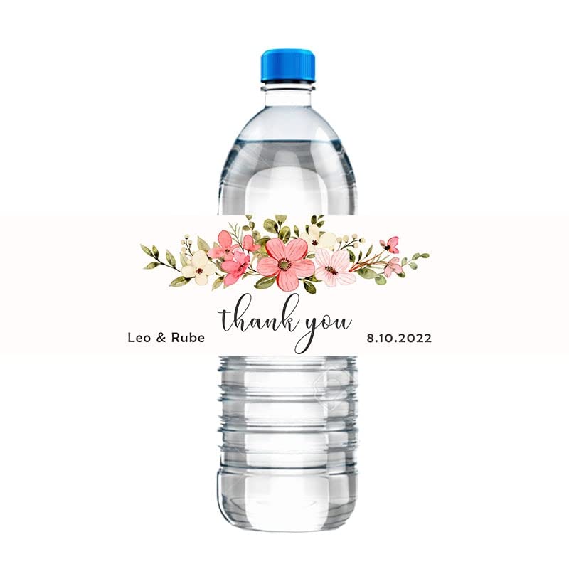 30pcs Customize Thank You Wedding Label with Floral Watercolor Water Bottle Labels Print Your Name Date Bridal Party Decor (G)