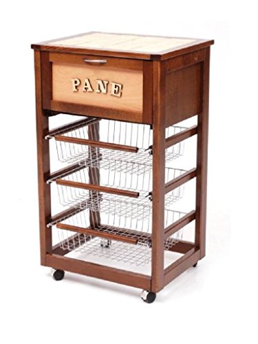sal mar - Carrello Porta Pane,Porta Frutta in Legno con 3 cestelli Estraibili col.Noce