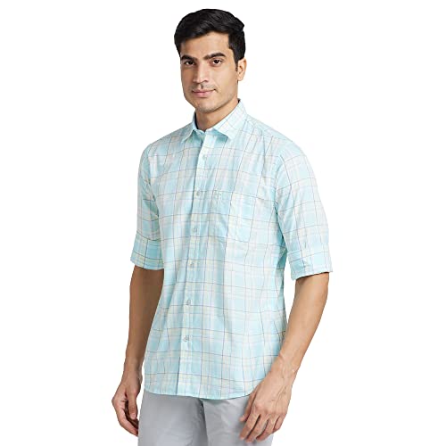 Image of Colorplus Men's Pure Cotton Checks Pattern Tailored Fit Spread Collar Full Sleeve Casual Shirt