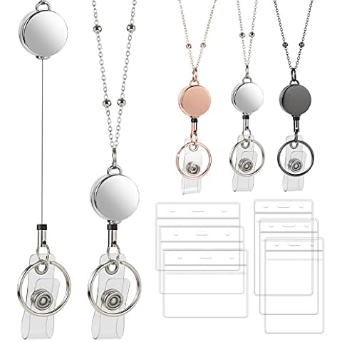 Weinsamkeit ID Card Holder, 6 Pieces Transparent ID Card Holder with 3 Pieces Retractable Lanyard, Key Ring Retractable Badge Reel, for Keys, ID Card Holder, Name Bag Holder Cover