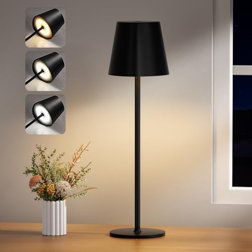 PreeOtti Lampada da Tavolo Senza Fili Touch Dimmerabile, 3 Modalità di Colore, Lampada da Comodino...