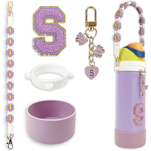 Silicone Boot Cute Monogram Set Compatible with Owala Water Bottle 32 oz - Perfect Letter Owala Accessories for Owala Tumbler, Owala Free Sip, Pink Owala, Black Owala, owala coffee tumbler (Purple, S)