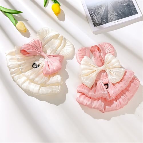 Yaopelky Hund Prinzessin Kleid für kleine Hunde Katze Schleife Kleid mit D-Ring Hund Mädchen Hochzeit Kleidung niedlichen Welpen Tutu Rock Doggy Sommer Kostüm,Größe S(3.3-2.5kg),Rosa