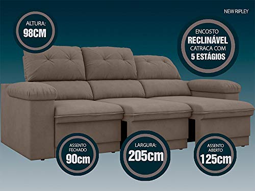Sofá New Ripley Retrátil e Reclinável Velosuede Bege
