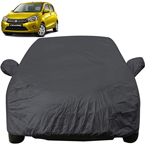 Image of Celerio Dustproof Car Cover with Mirror Pockets, Grey Color, Taffeta Polyster,Triple Stitched, Compatible with Maruti Celerio Car Cover (2014 to 2017), Car Accessories