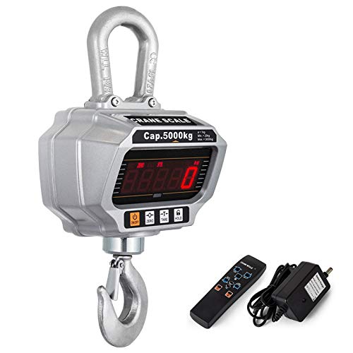 VEVOR Peson Électronique 5000kg/11000lbs,Balance à Grue OCS-T,Balance Suspendue industrielle 5T avec crochet et écran LED équipé la télécommande pour le...