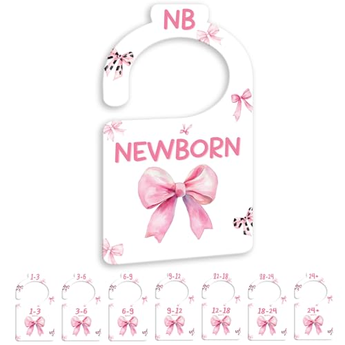 Image of JMOST Pink Bows Baby Closet Dividers for Nursery Closet Organizer, Newborn to 24 Months Size Clothes, Hangers with Size Dividers, Double Sided
