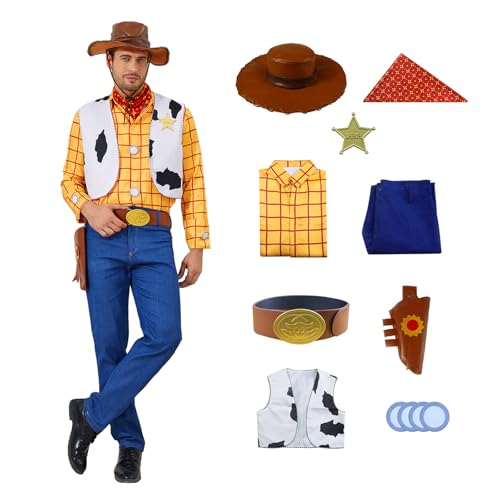 LILLIWEEN Woody Costumes Adults Cowboy Cosplay Costume Sheriff Halloween Uniform Fancy Dress Costume M