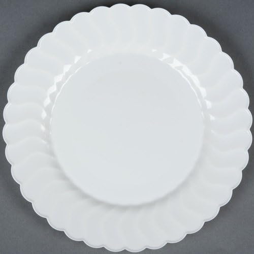 Flairware Round Rippled Disposable Plastic Dinner Plate (144/Case) Color: White