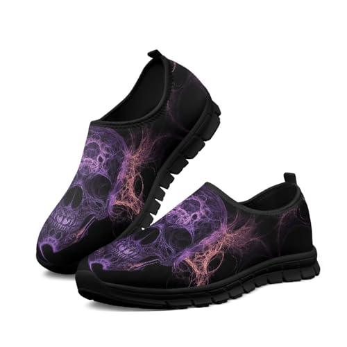 Howilath Skull Print Slip on Shoes for Men Casual House Shoes Running Sneakers Hands Free Shoes with Anti-Slip Sole