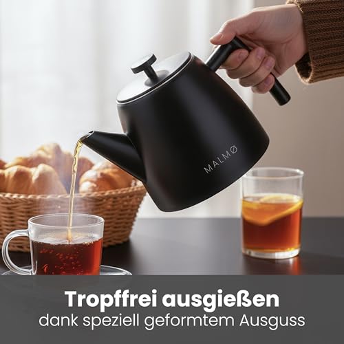 MALMØ Teekanne mit Siebeinsatz - Teekanne Thermo Doppelwandig - Teebereiter mit Sieb aus 304 Edelstahl - Tee Kanne 100% Tropffrei – Bild 4
