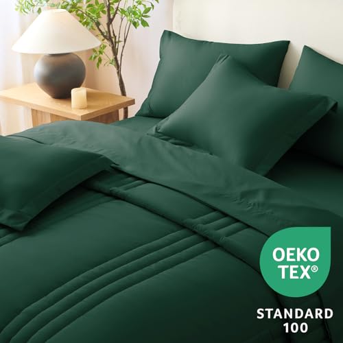 CozyLux Queen Comforter Set - 7 Pieces Bed in a Bag Emerald Green Comforters Queen Size Bed Set, Soft Bedding Set with All Seasons Comforter, Sheets, Pillowcases & Shams - Image 4