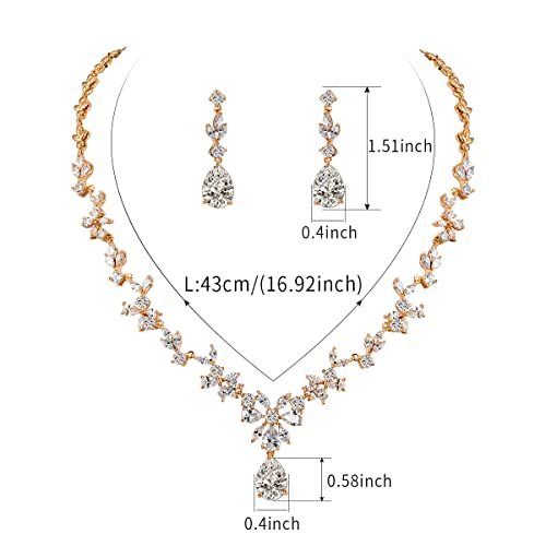 Weimanjewelry Women Cubic Zirconia Marquise Teardrop Bridal Necklace And Dangling Earring Jewelry Set For Wedding (Gold) #TOP1