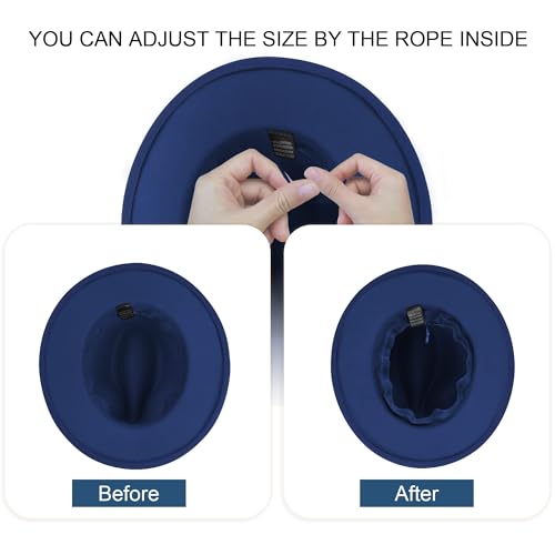 Image of Wide Brim Fedora Hats for Women and Men Classic Felt Panama Hat Men's Two Tone Dress Hat with Belt Buckle