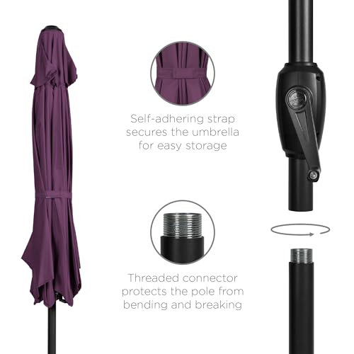 Image of Best Choice Products 7.5ft Heavy-Duty Round Outdoor Market Table Patio Umbrella w /Steel Pole, Push Button Tilt, Easy Crank Lift - Amethyst Purple