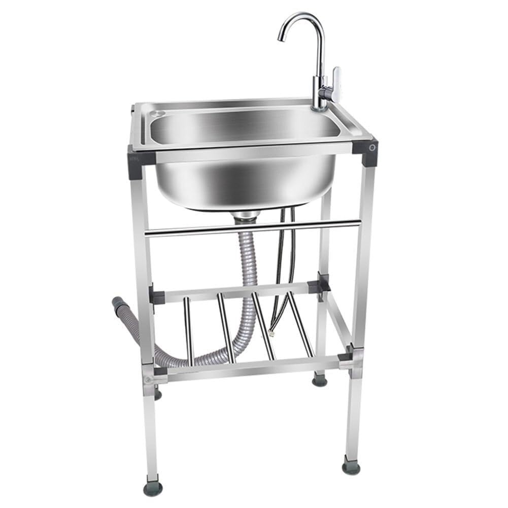 WBJGUOD Freestanding Stainless Steel Utility Sink with Faucet - Commercial Kitchen for Laundry Room, Bathroom, Farmhouse, Garage(53x38cm(21x15inch))