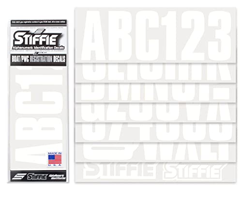 Image of STIFFIE Uniline White 3 inch Boat & PWC Registration Decals • Numbers Letters Stickers