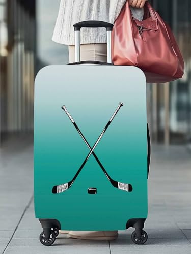 Hockey Sport Travel Luggage Cover, Water Duck Green Gray Gradient Anti-scratch Elastic Luggage Covers For Suitcase Protector, Washable Baggage Covers2