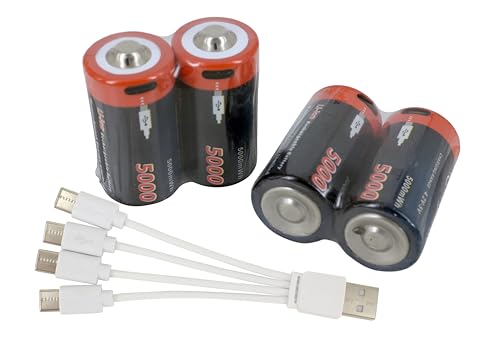 PowerSmart Pack de 4 pilas USB C LR14 Baby C de litio de 1,5 V, 5000 mAh