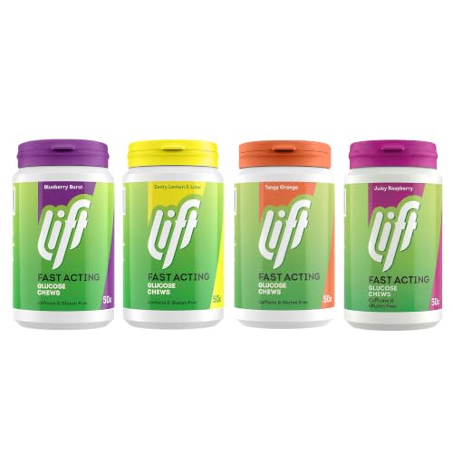 Lift Fast-Acting Glucose Chewable Energy Tablets Mixed Flavours 4 Pack of 50-Tablet Tubs