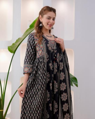 Image of Nermosa Women's Printed Anarkali Kurta and Palazzo Pant Set with Dupatta