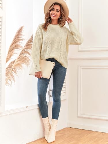 Image of ZAFUL Womens Sweater Cable Knit Oversized Sweaters Crewneck Long Sleeves Casual Knit Pullover Tops