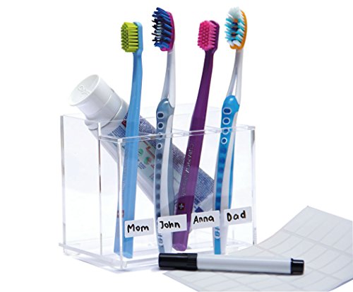 Toothbrush Holder With Name Labels And Permanent Marker To Avoid Mixups. Perfect Organizer For Kids Bathroom. Clear Acrylic Makes Stylish Design. Removable Base For Easy Cleaning. #TOP18